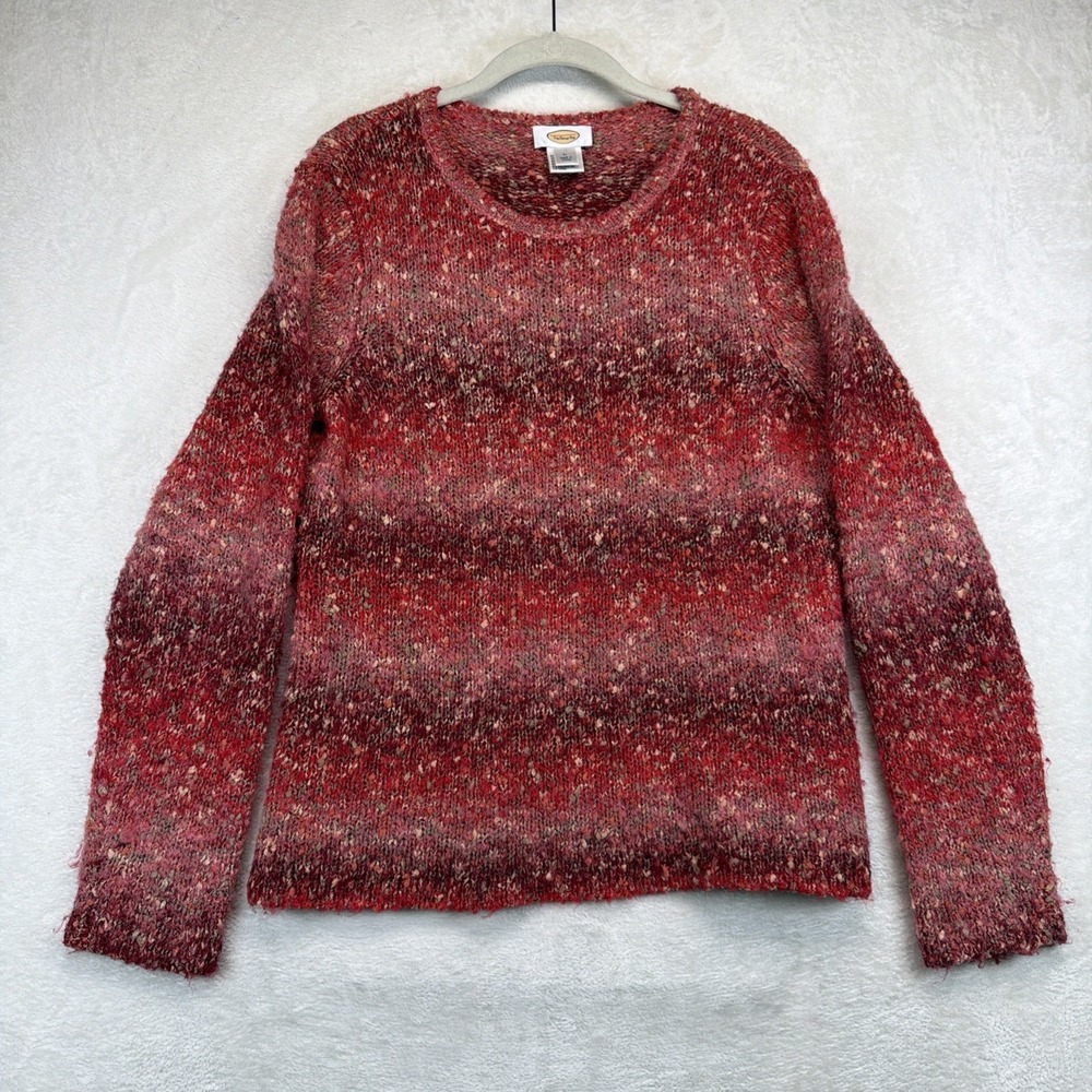 Talbots Womens L Alpaca Mohair Wool Blend Sweater Red Marled Crewneck Pullover